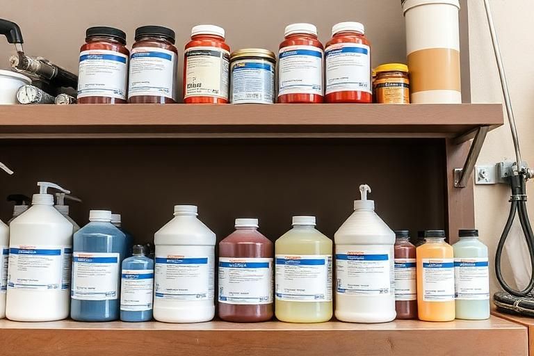 Prateleira com solventes e diluentes